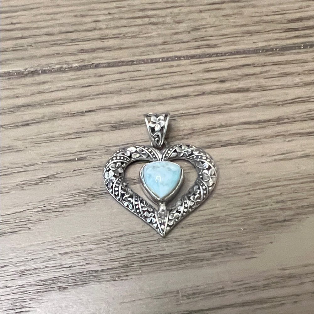 Sterling Silver Heart Pendant with Larimar